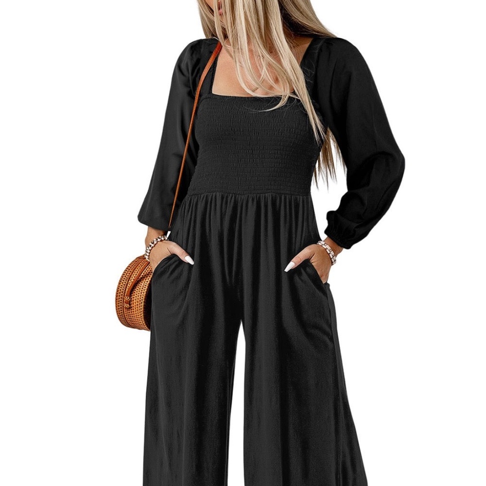 Square Neck Raglan Sleeve Jumpsuit with Pocket
